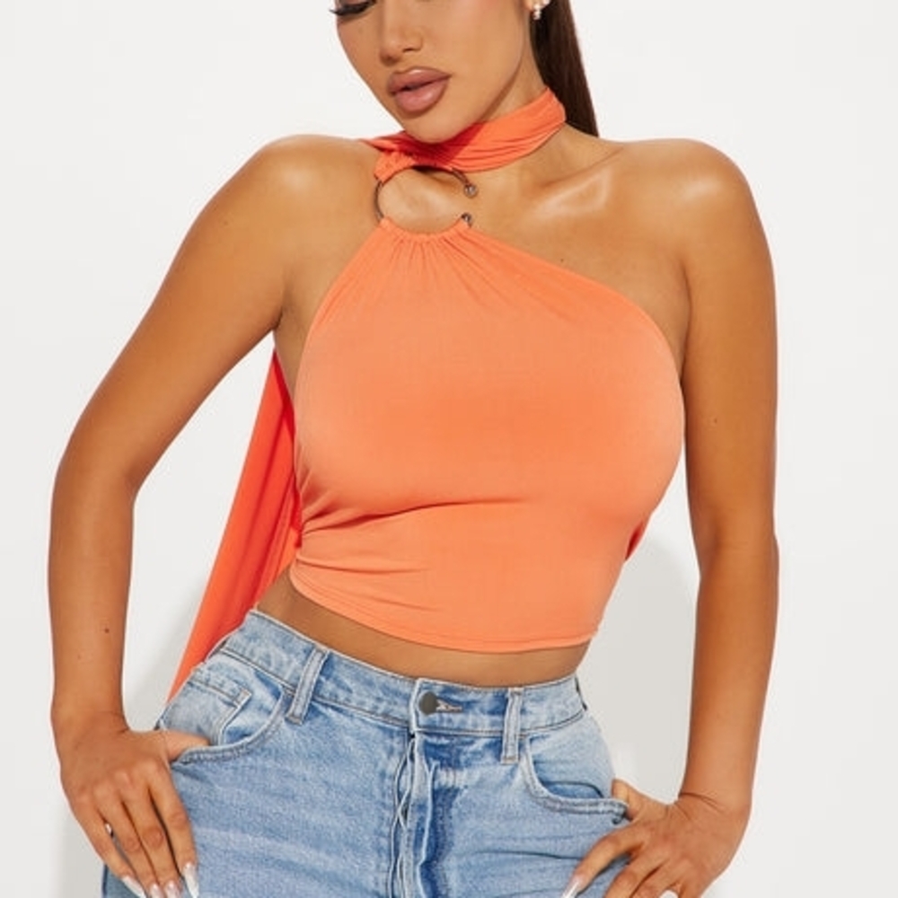 Fashion Nova Vibrant Orange One-Shoulder Crop Top